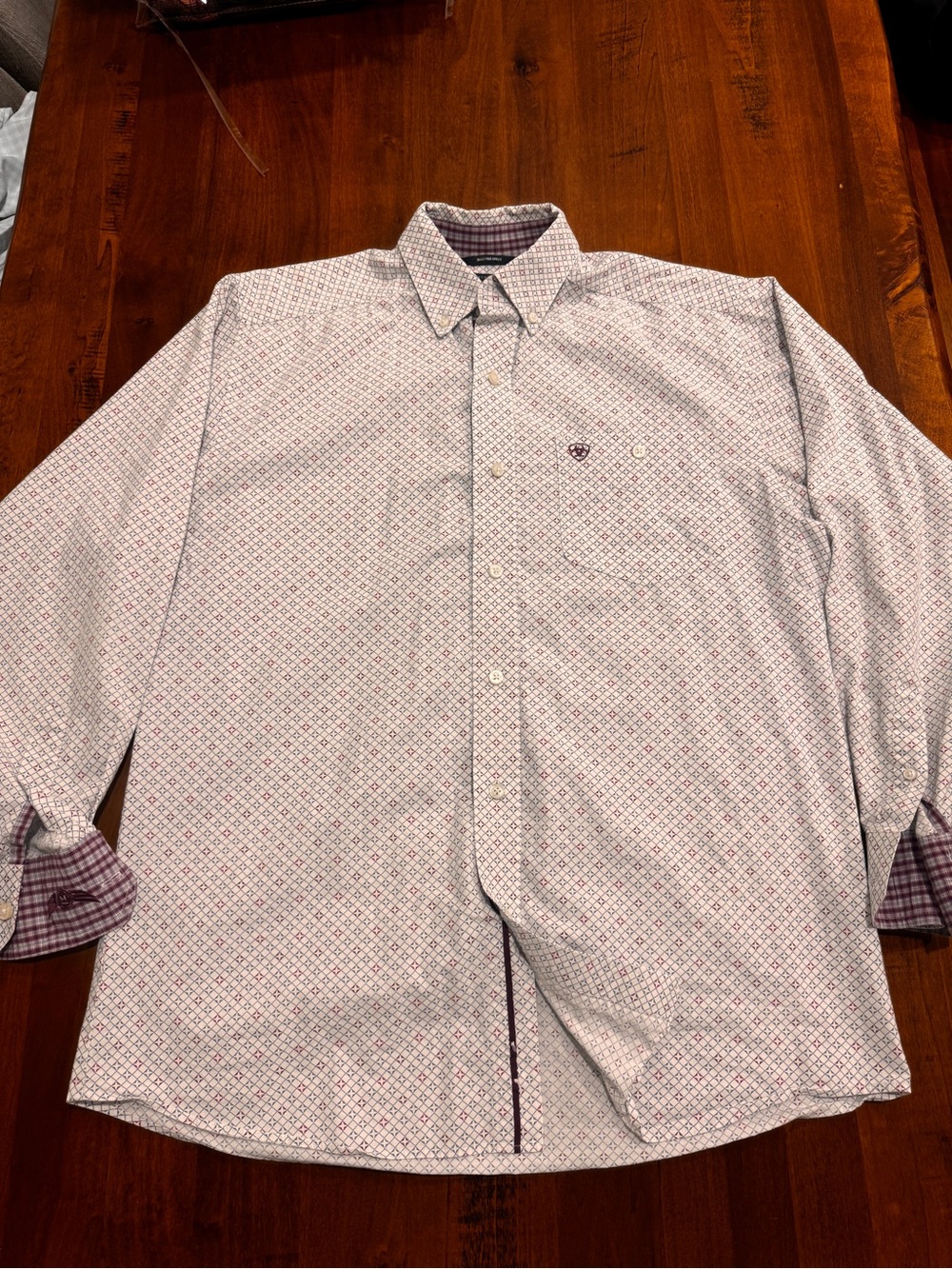 Ariat Men's Patterned Long-Sleeve Button-Down Shirt - White with Purple Accent